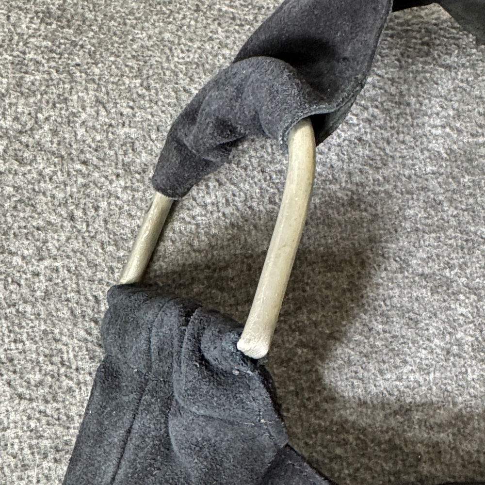 Free‎ People Black Suede Shoulder Bag Metal Bar Handles Boho Slouchy Tote - Picture 10 of 11